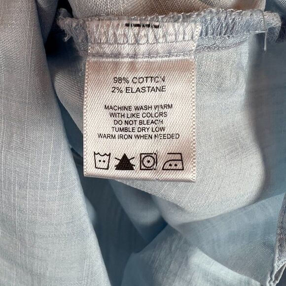 FOXCROFT light blue swing lace trim flared sleeve chambray tunic blouse top 8 - Picture 6 of 6